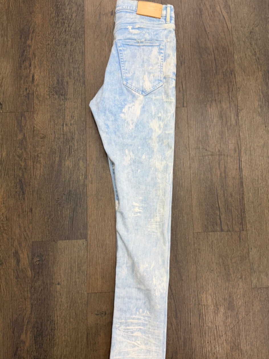 Purple Light blue paint splatter jeans preowned (no tags)