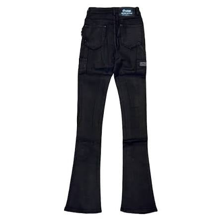 Guapi Black Fur Stacked Jeans