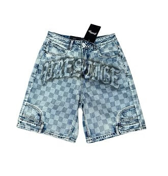 Prestige Blue Washed Checker Denim Shorts