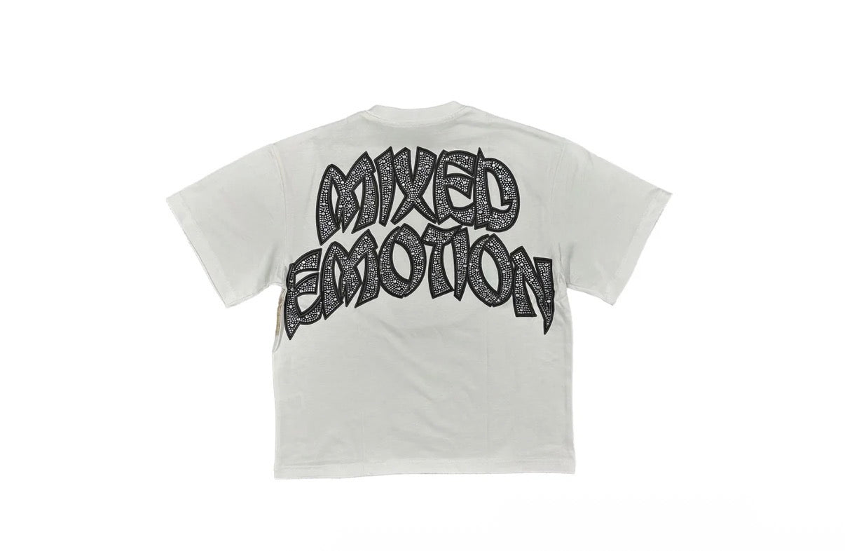Mixed emotion arch angel white tee