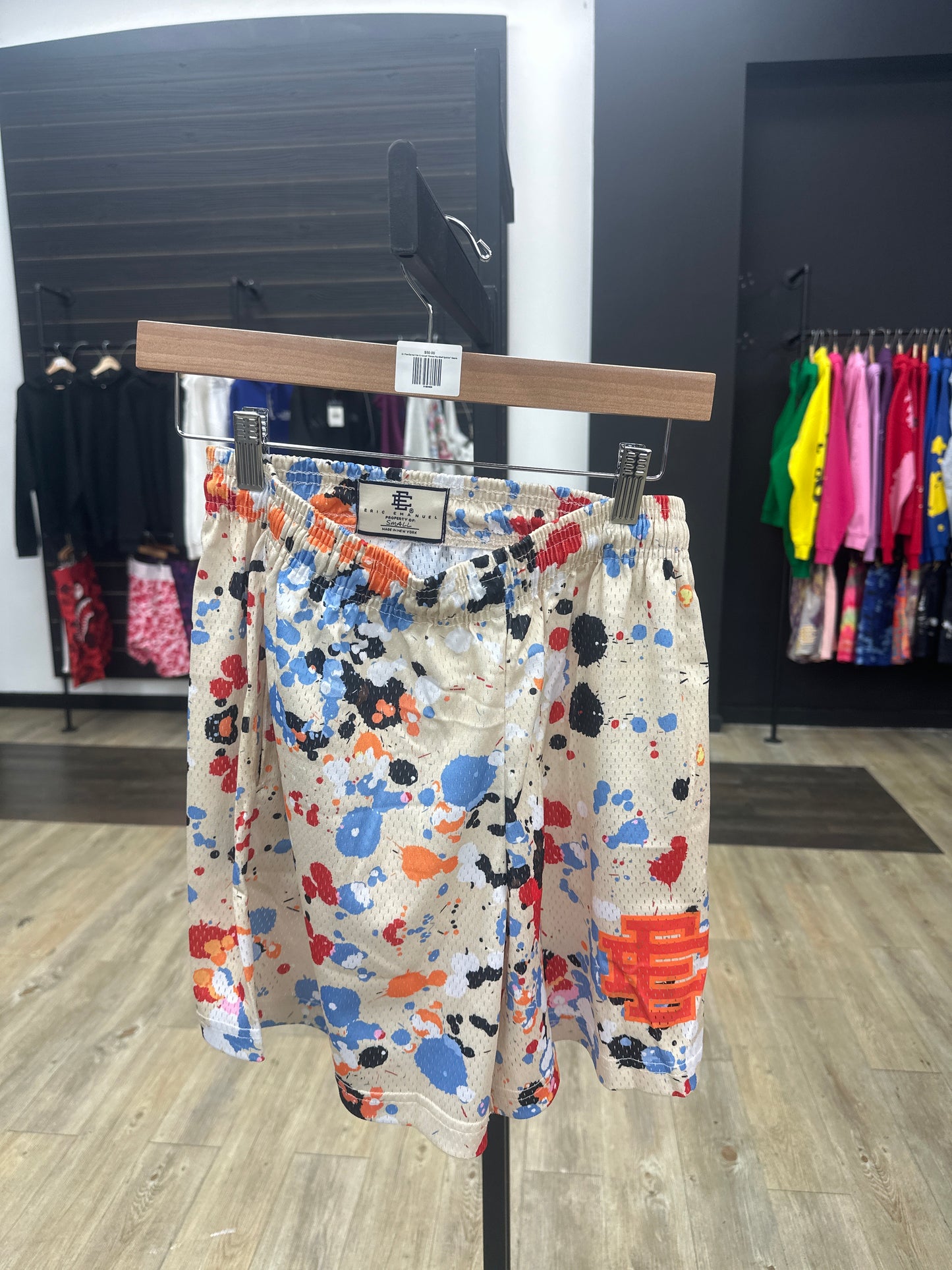 Eric Emanuel cream paintball splatter shorts pre-owned