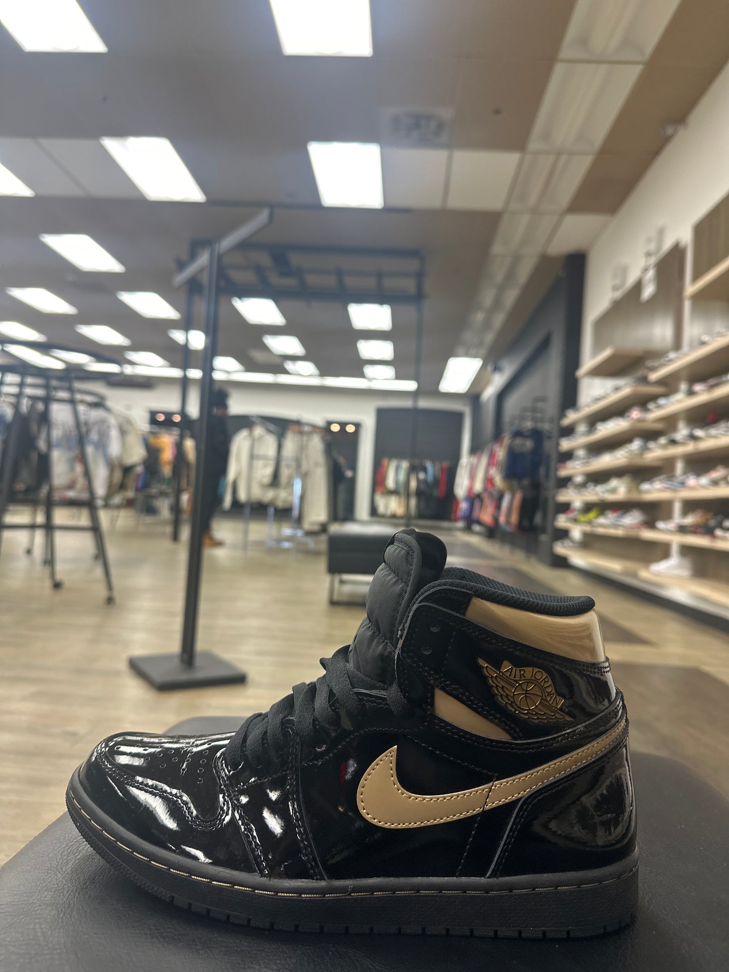 Jordan 1 High Patent Black metallic Gold USED WITH BOX