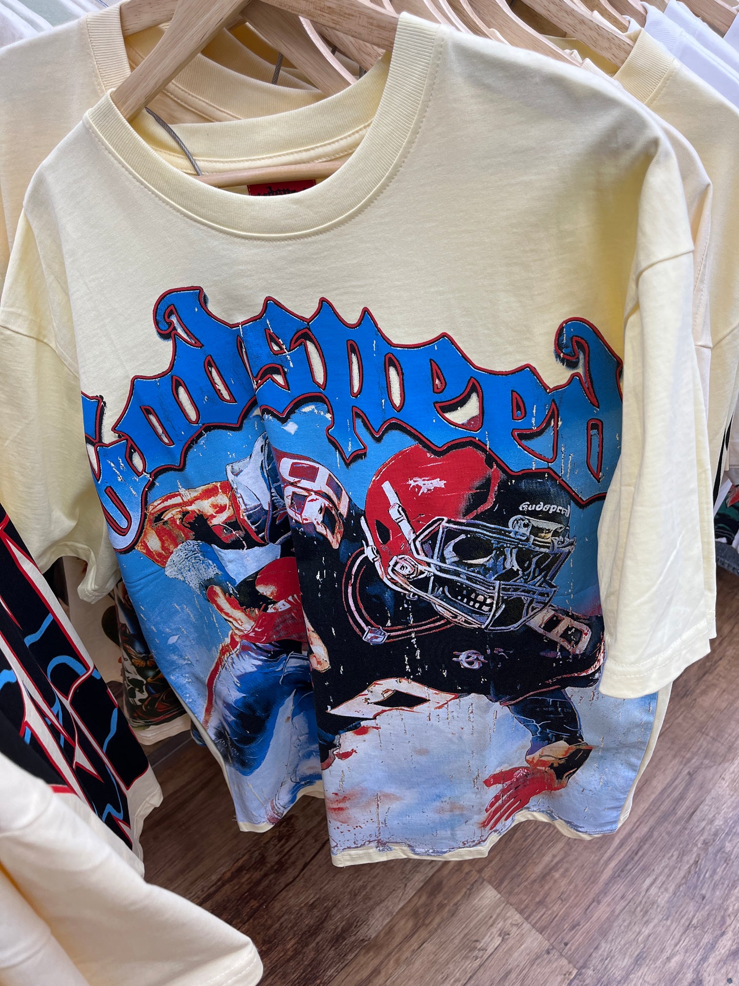 God speed cream football tee