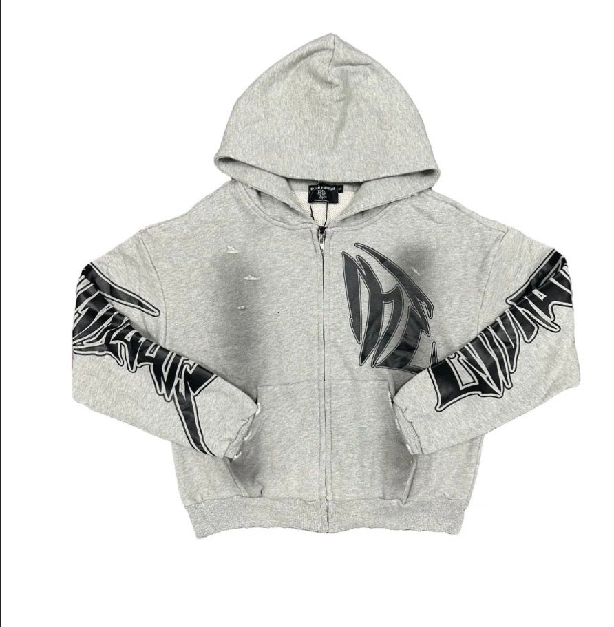 Mixed emotion grey zip up hoodie