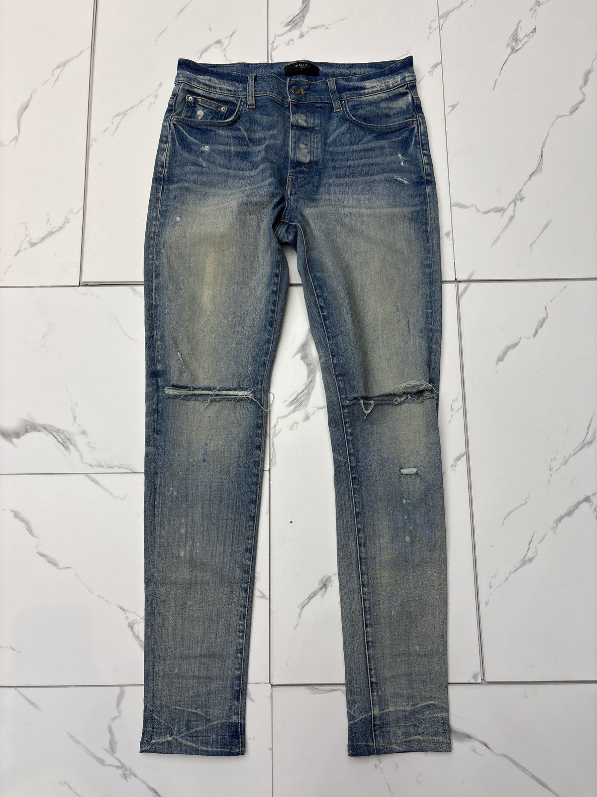 Amiri Double Knee Rip Blue Jeans USED