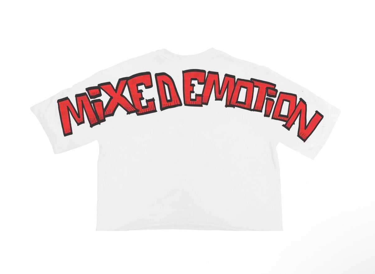 Mixed Emotion Monster Cropped Tee White