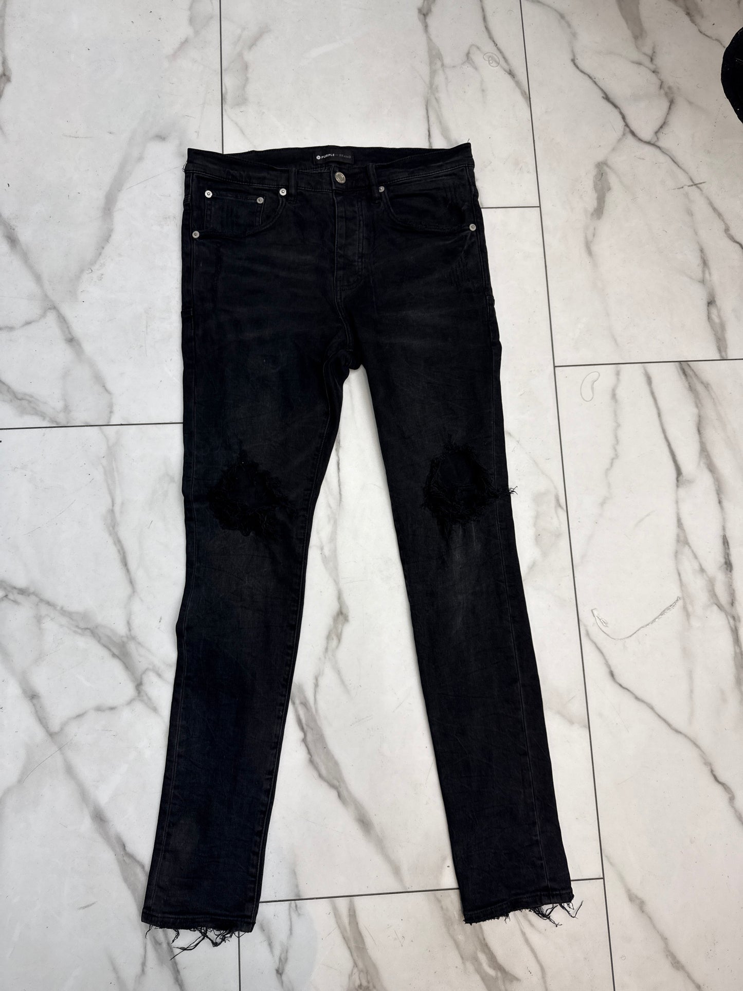 Purple Jeans Black Knee Rips