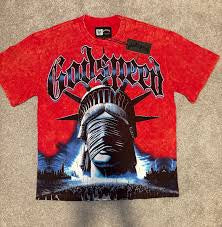 Godspeed Red Statue Of Liberty Head Tee