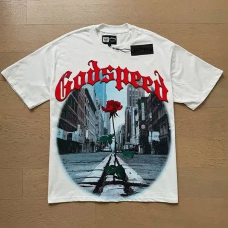 GodSpeed White “Rose In Street” Tee