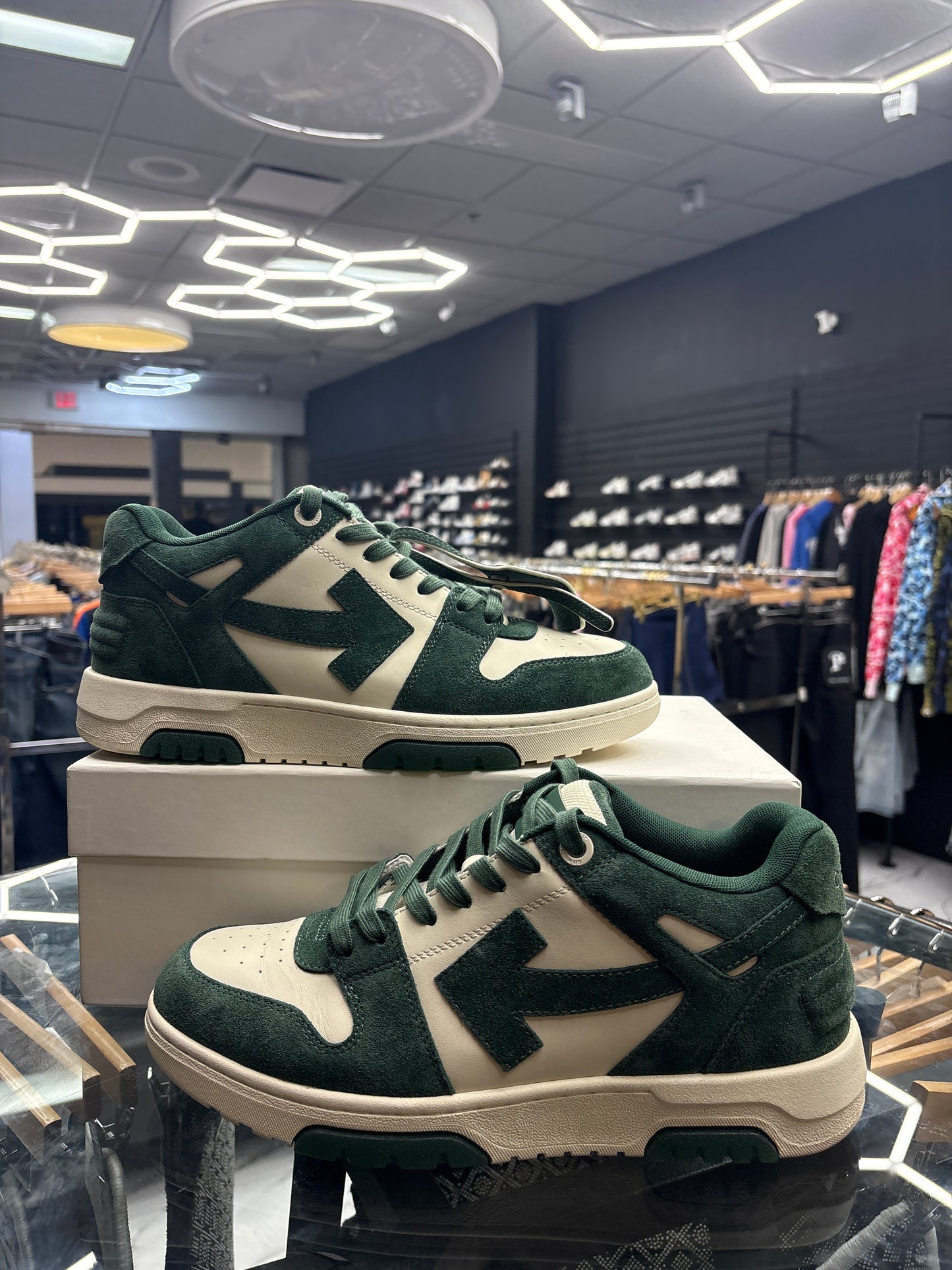Off-White Out The Office Green/White Suede USED W BOX