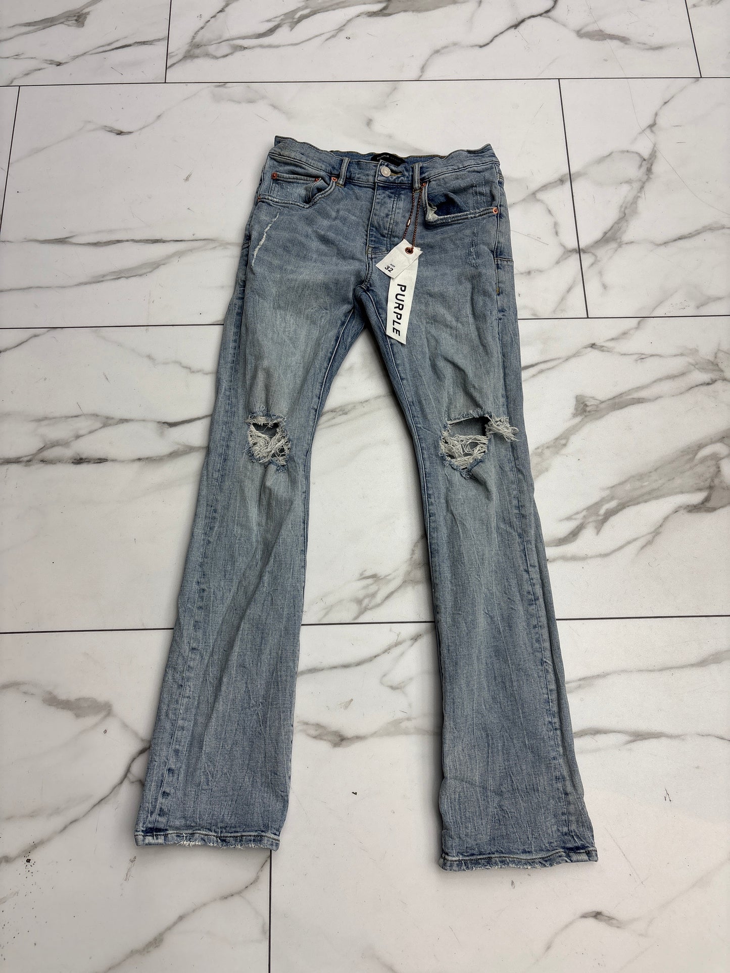 Purple Brand Straight Leg Blue Ripped Jeans