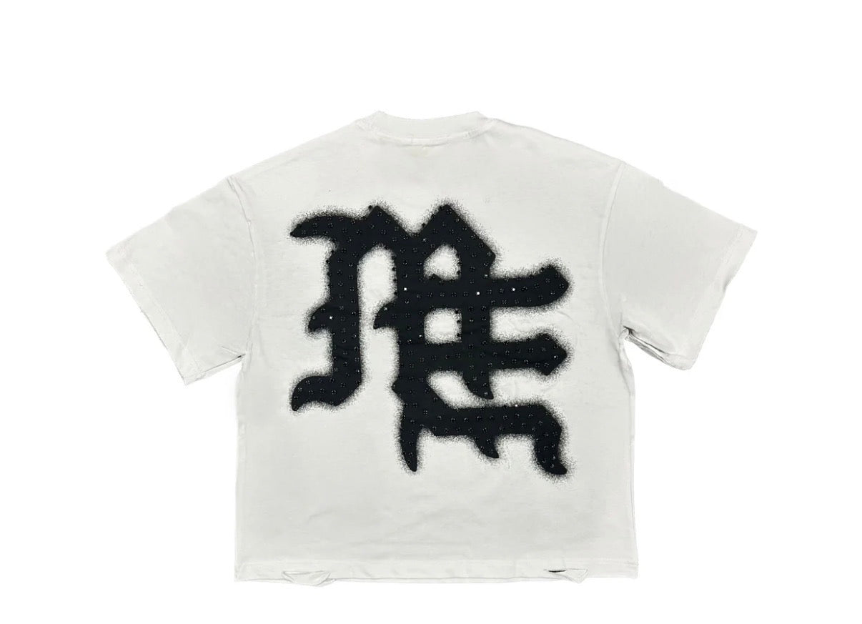 Mixed Emotion white rhinestone “emotion never dies” tee