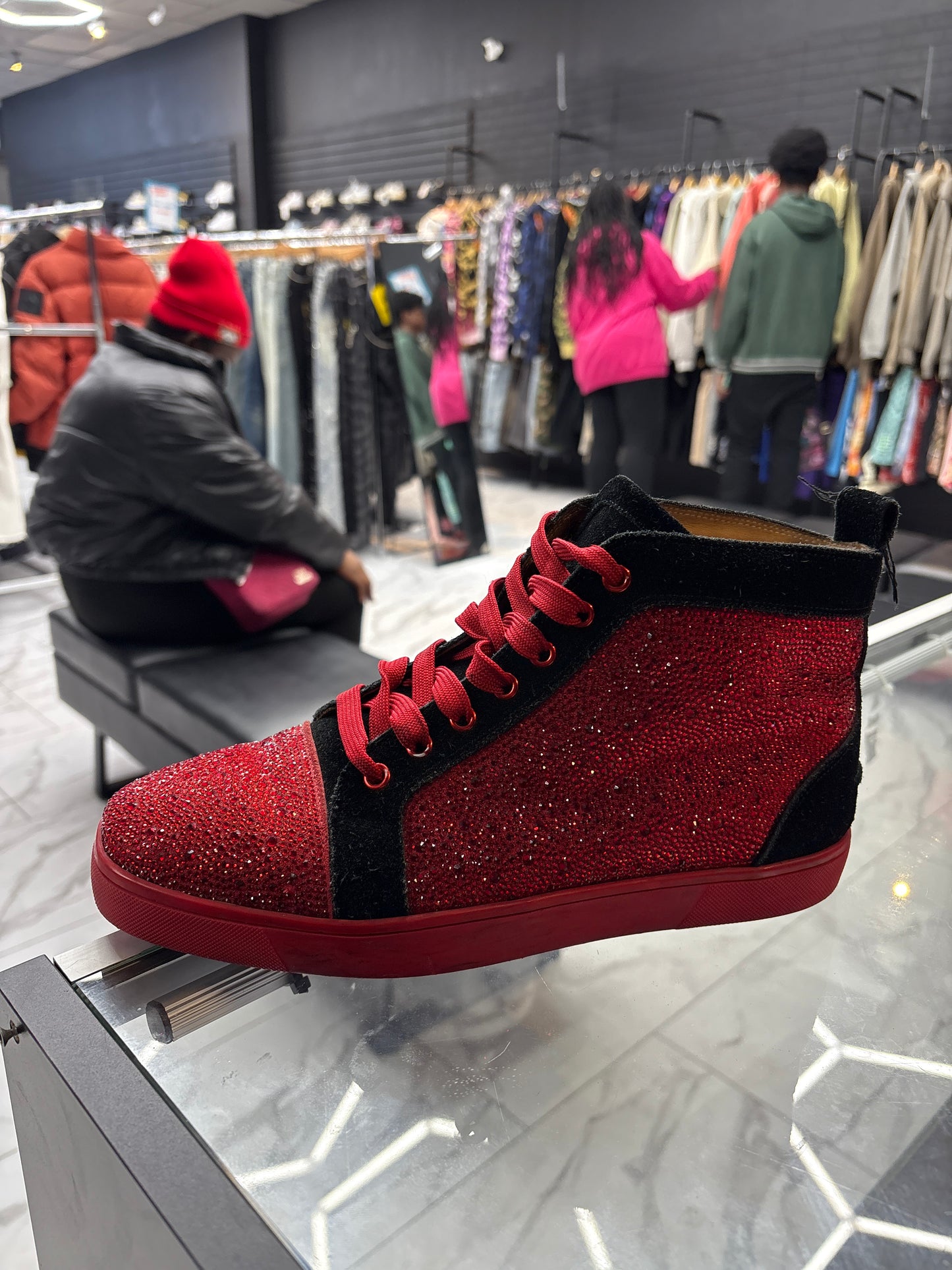 Christian Loubatin red glitter high top