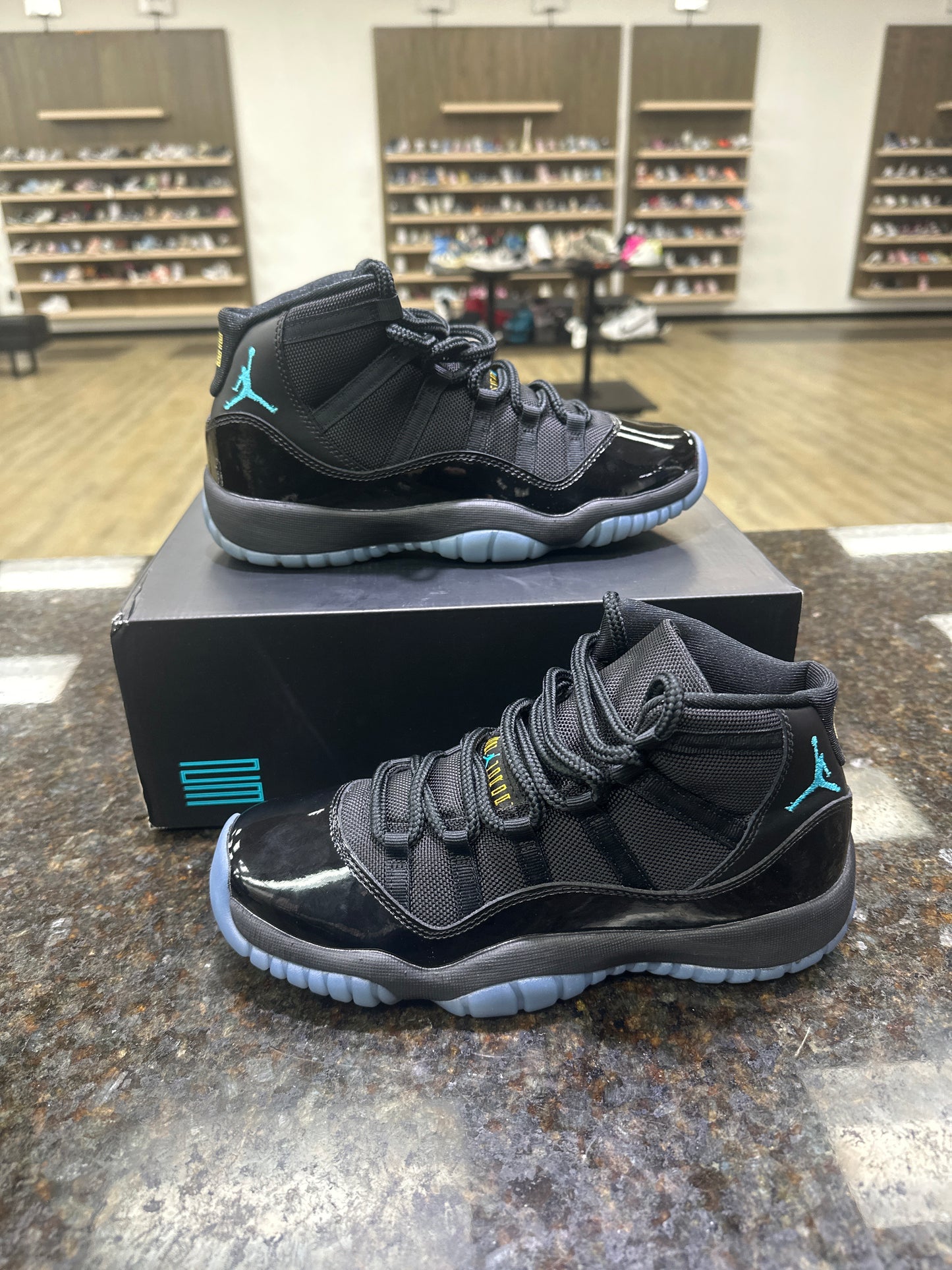 Jordan 11 Gamma Blue tried-on with box