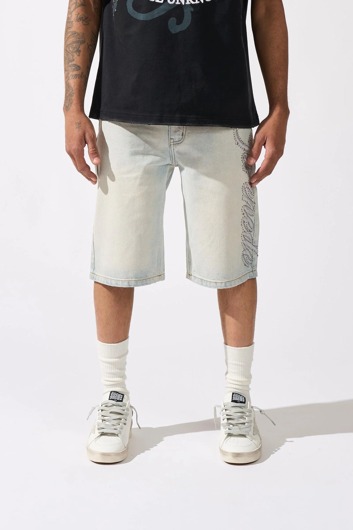 Serenede Light Blue Side Script Denim Short