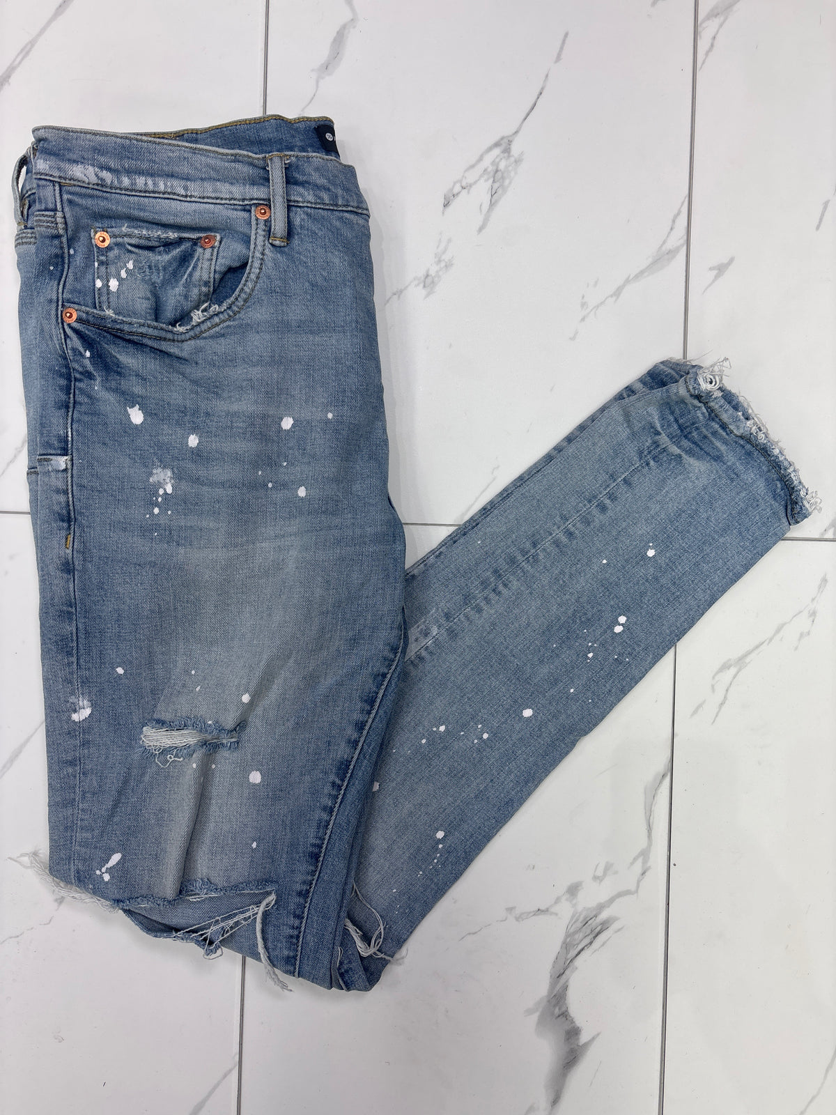 Purple Jeans White Paint Splat With Rips PRE-OWNED NO TAGS
