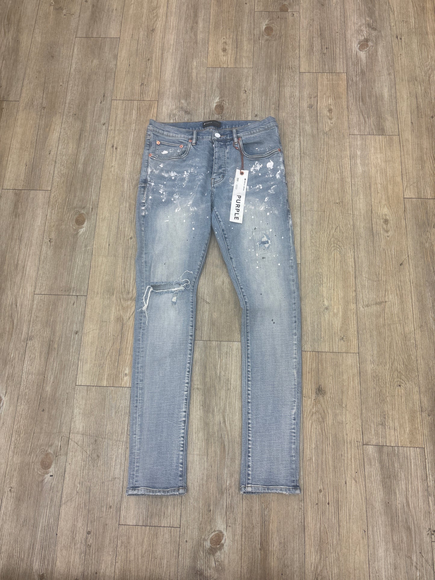 Purple Jeans Knee Rip With White Paint Splatter WITH FRONT TAG NO BACK TAG
