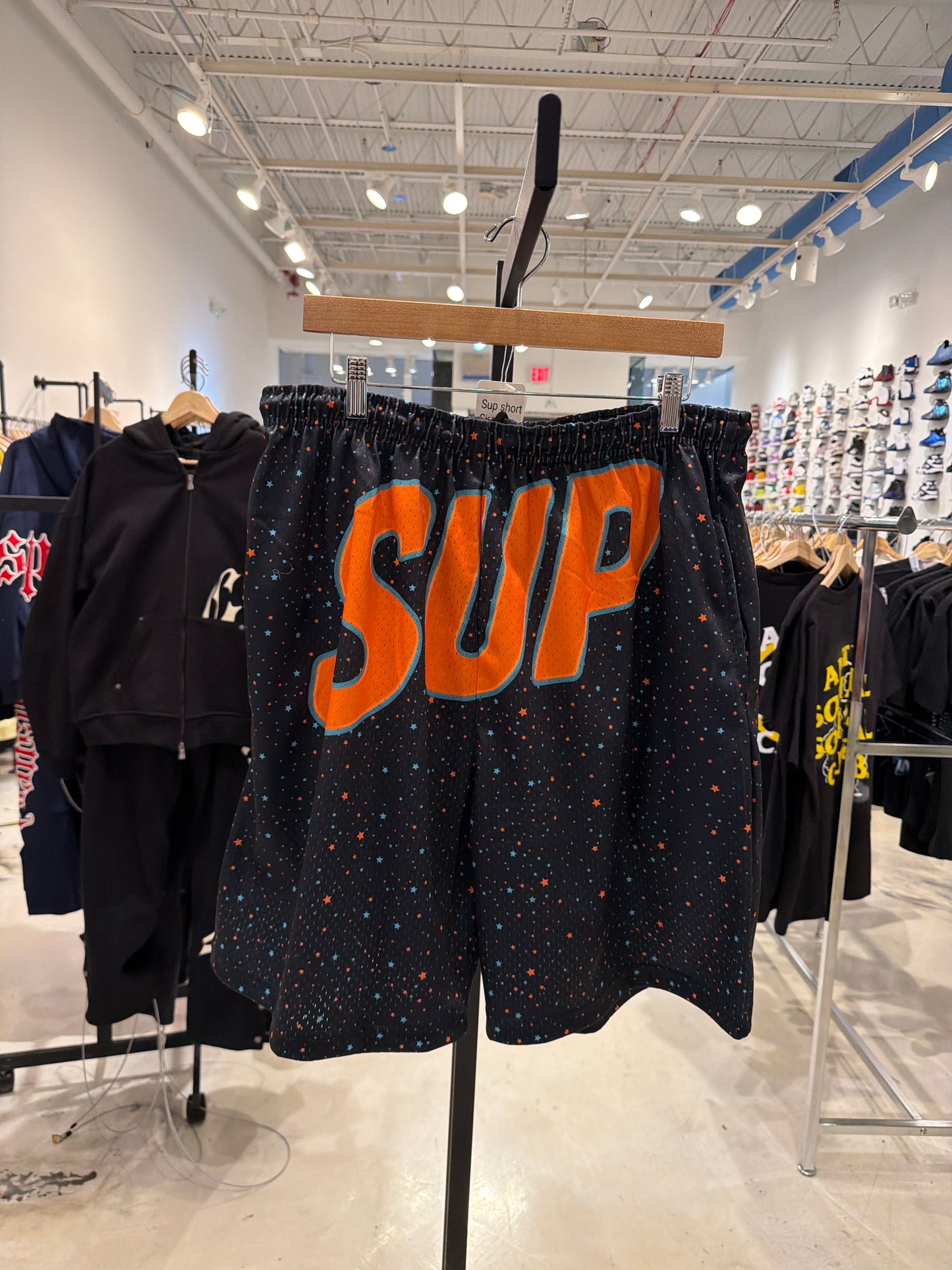 Sup Teal and Orange Stars Black Shorts