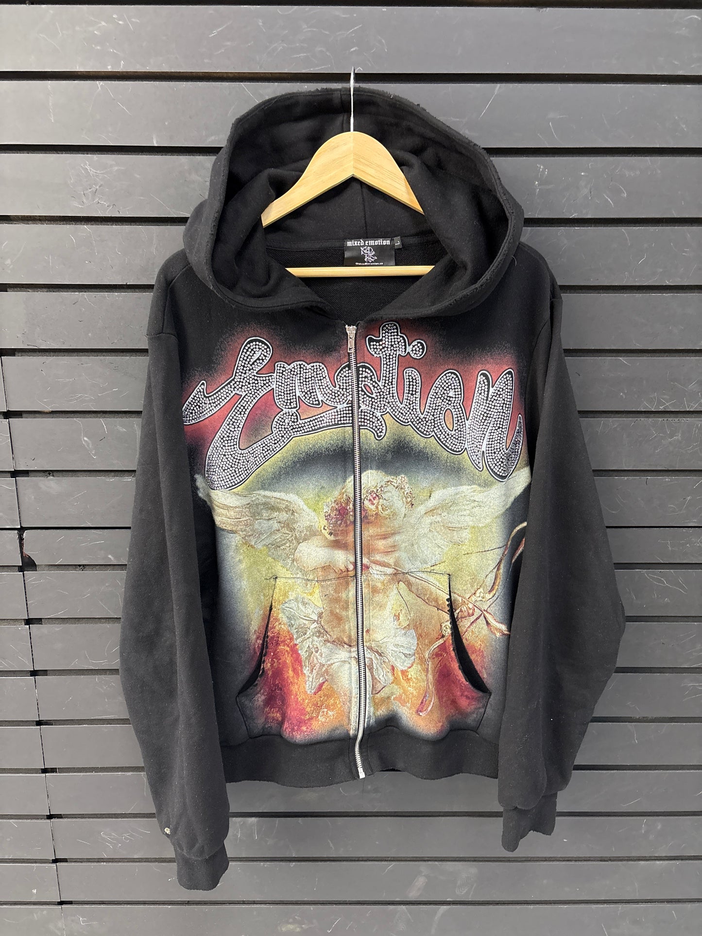 Mixed Emotion Black “Rhinestone” zip up hoodie USED