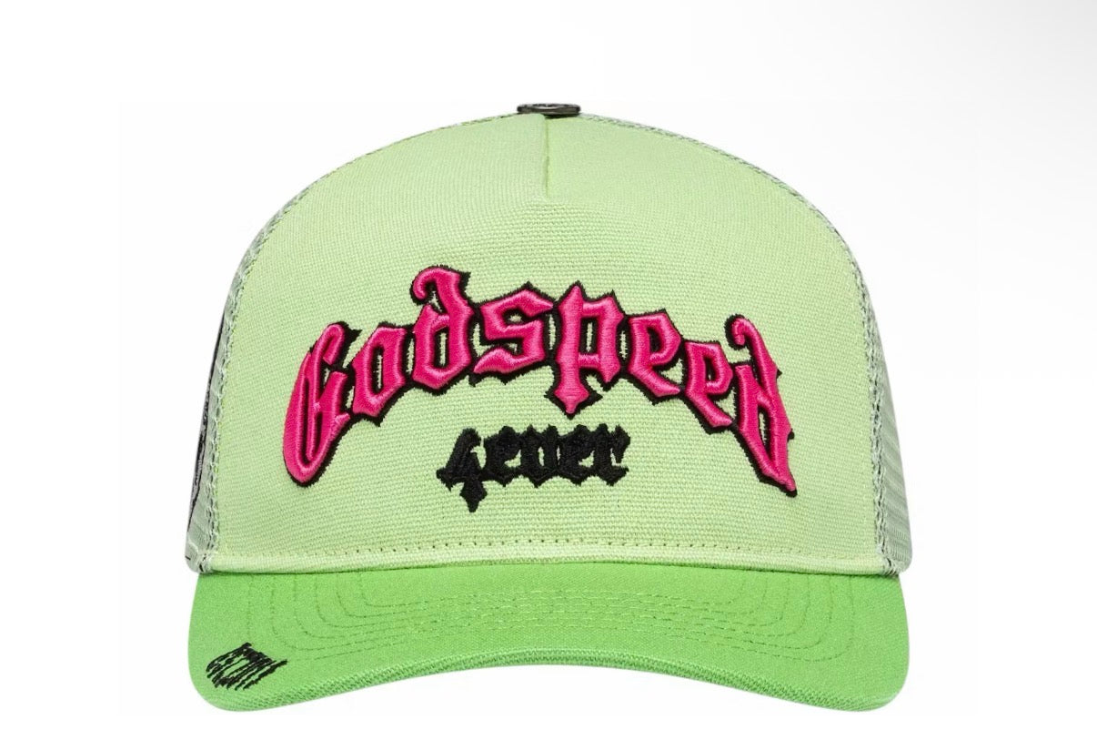 Godspeed Forever Trucker Hat (Lime/pink) BOOM