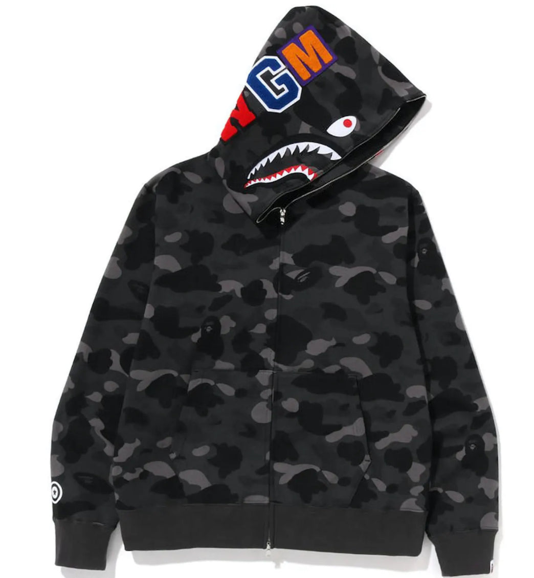 Bape #9 Shark Full Zip Grey Camo Hoodie