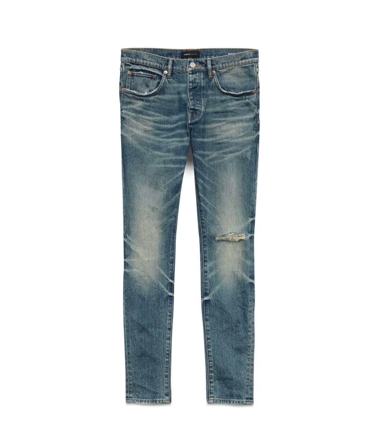 PURPLE BRAND P001-VKMD VINTAGE KNEE BLOWOUT MID INDIGO