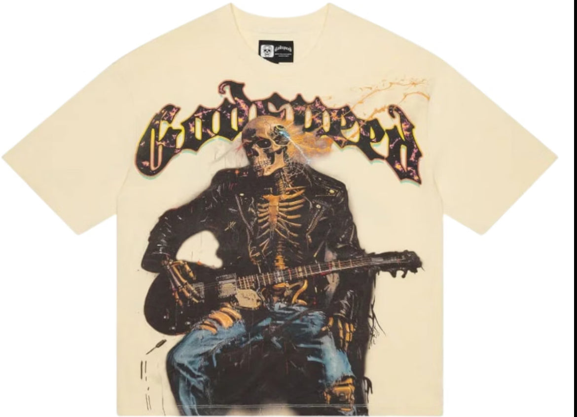 Godspeed cream “musician skeleton” tee
