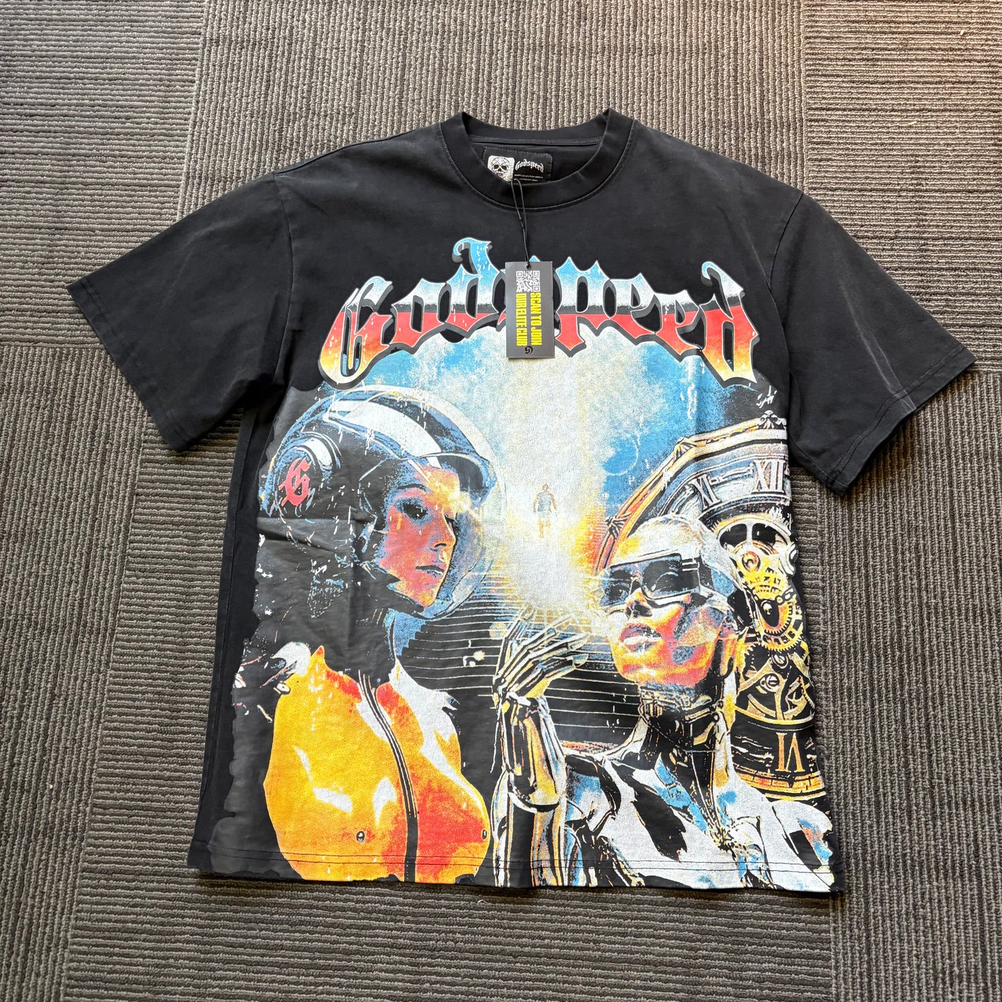 God speed black futuristic tee