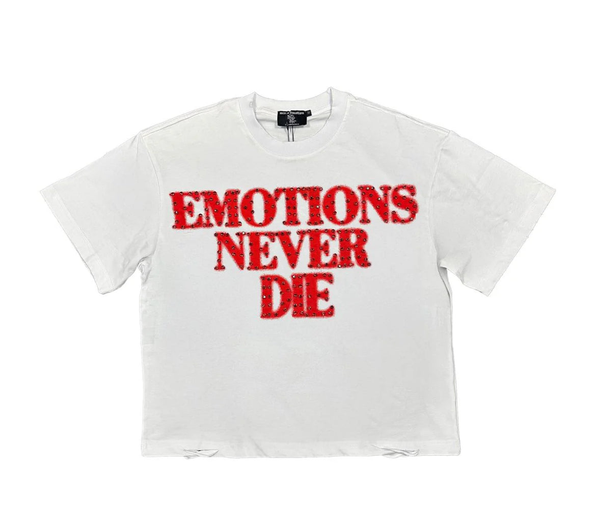 Mixed emotion #6 never dies red white tee