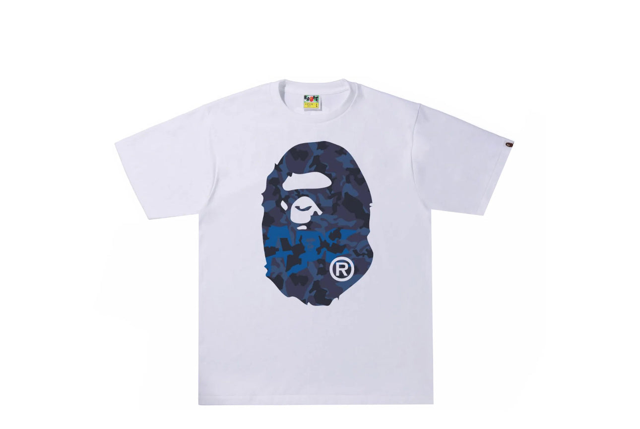 Bape #7 White Blue Color Camo Big Ape Head Tee