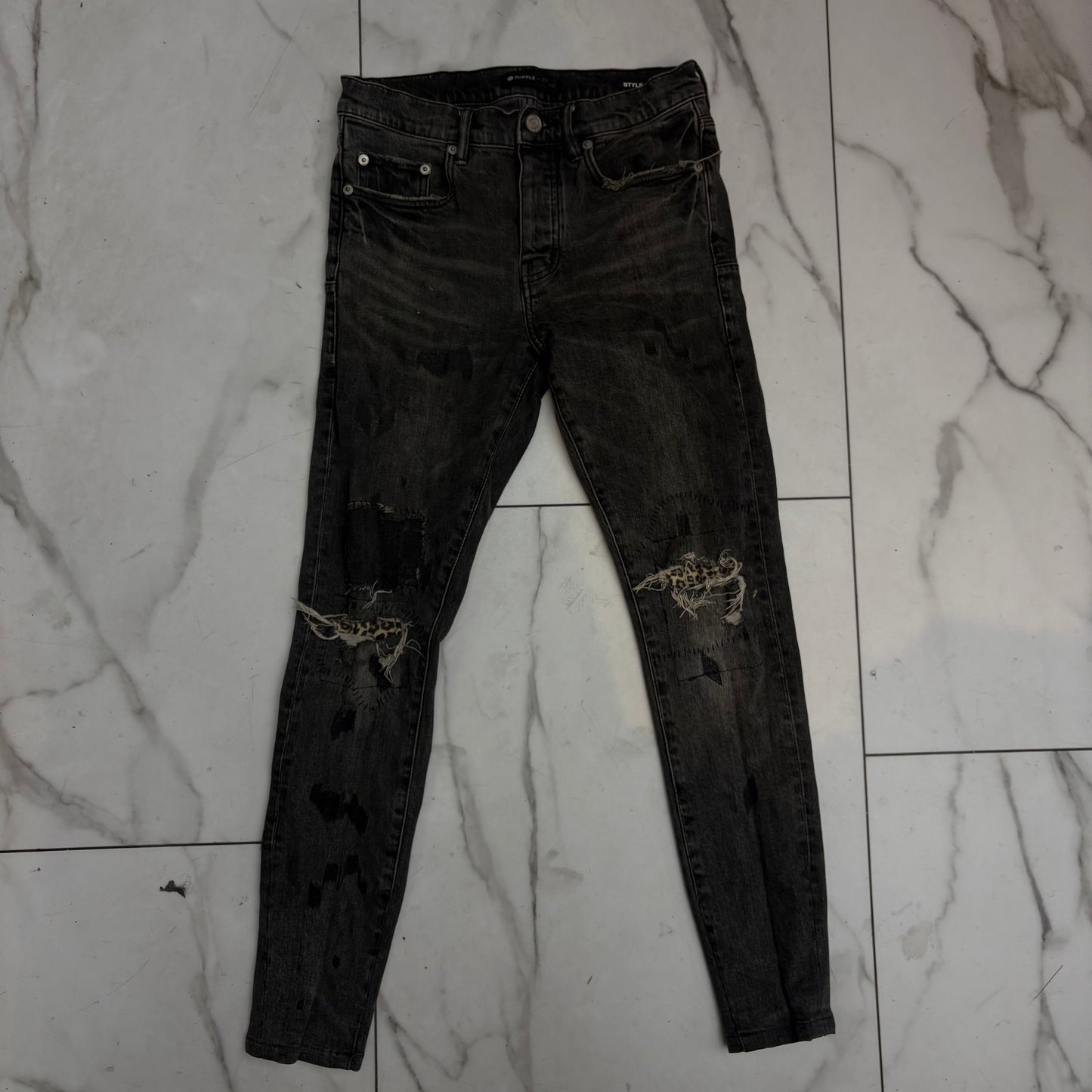 Purple P001 Black Distressed Panther Blowout Jeans Used No Tags