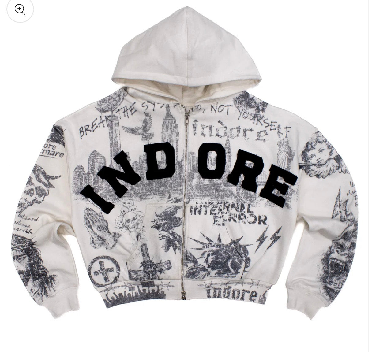 INDORE BREAK THE SYSTEM WHITE ZIPUP HOODIE