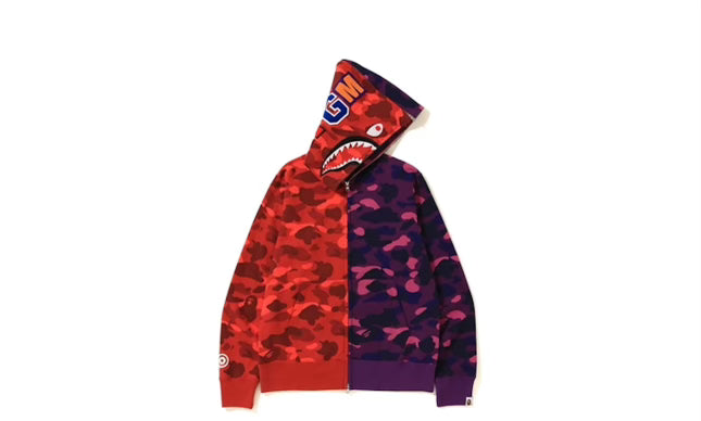 Bape #13 Color Camo Seperate Shark Full Zip Hoodie Red/Purple