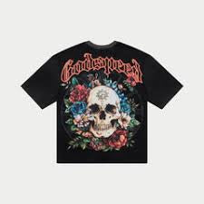 God speed black floral skeleton tee
