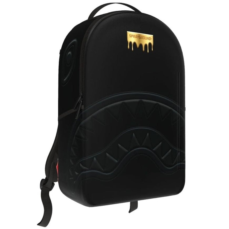 Black Leather Gold Plate Backpack
