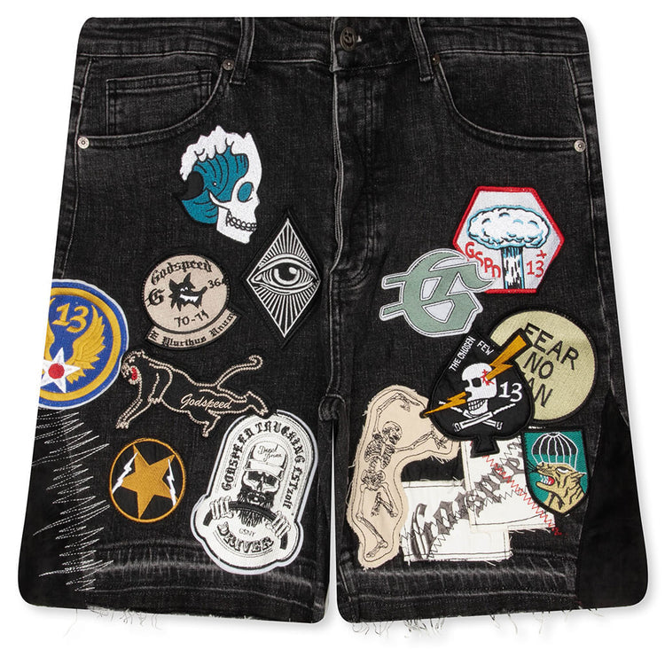 GODSPEED NEW YORK
PATCHWORK DENIM BLACK V2 SHORTS
