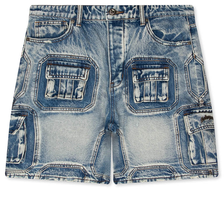 GODSPEED NEW YORK
OCTAGON CARGO DENIM BLUE SHORTS