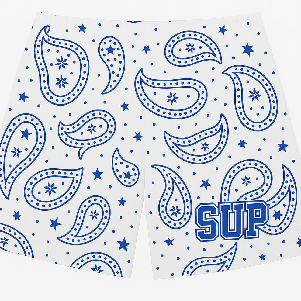 Sup Blue White Paisley Shorts
