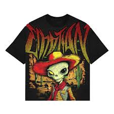 Mixed Emotion #13 black Alien cowboy rhinestone tee