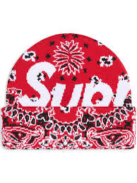 Supreme Red Bandana Big Logo Beanie