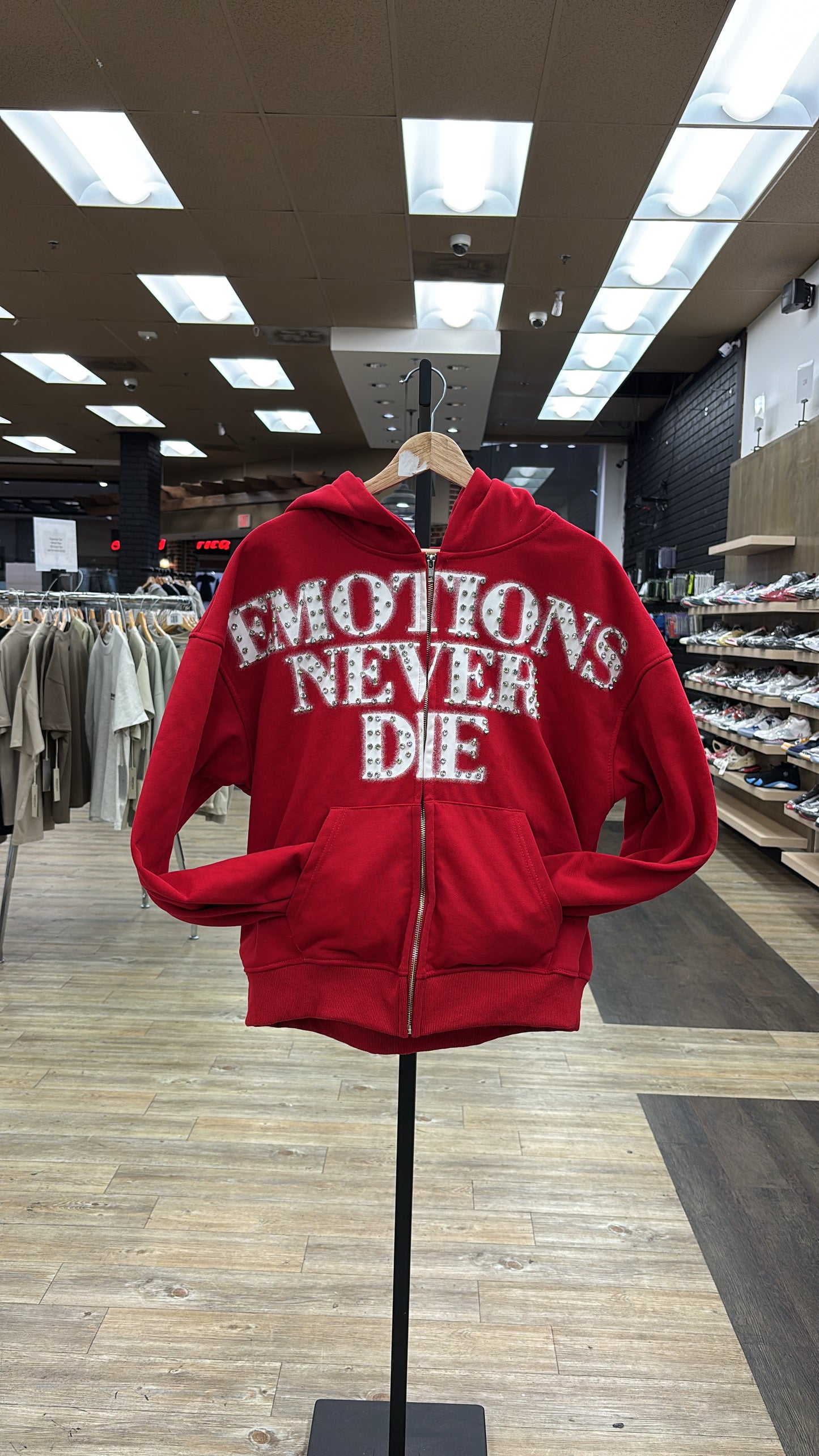 Mixed emotion “emotion never die” red used