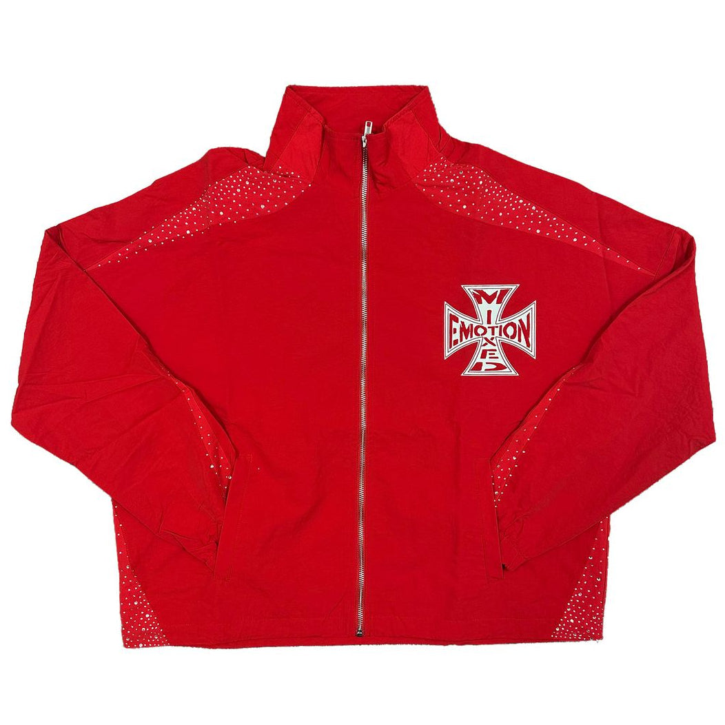 Mixed Emotions Red Classic Nylon Zip Up Track Jacket