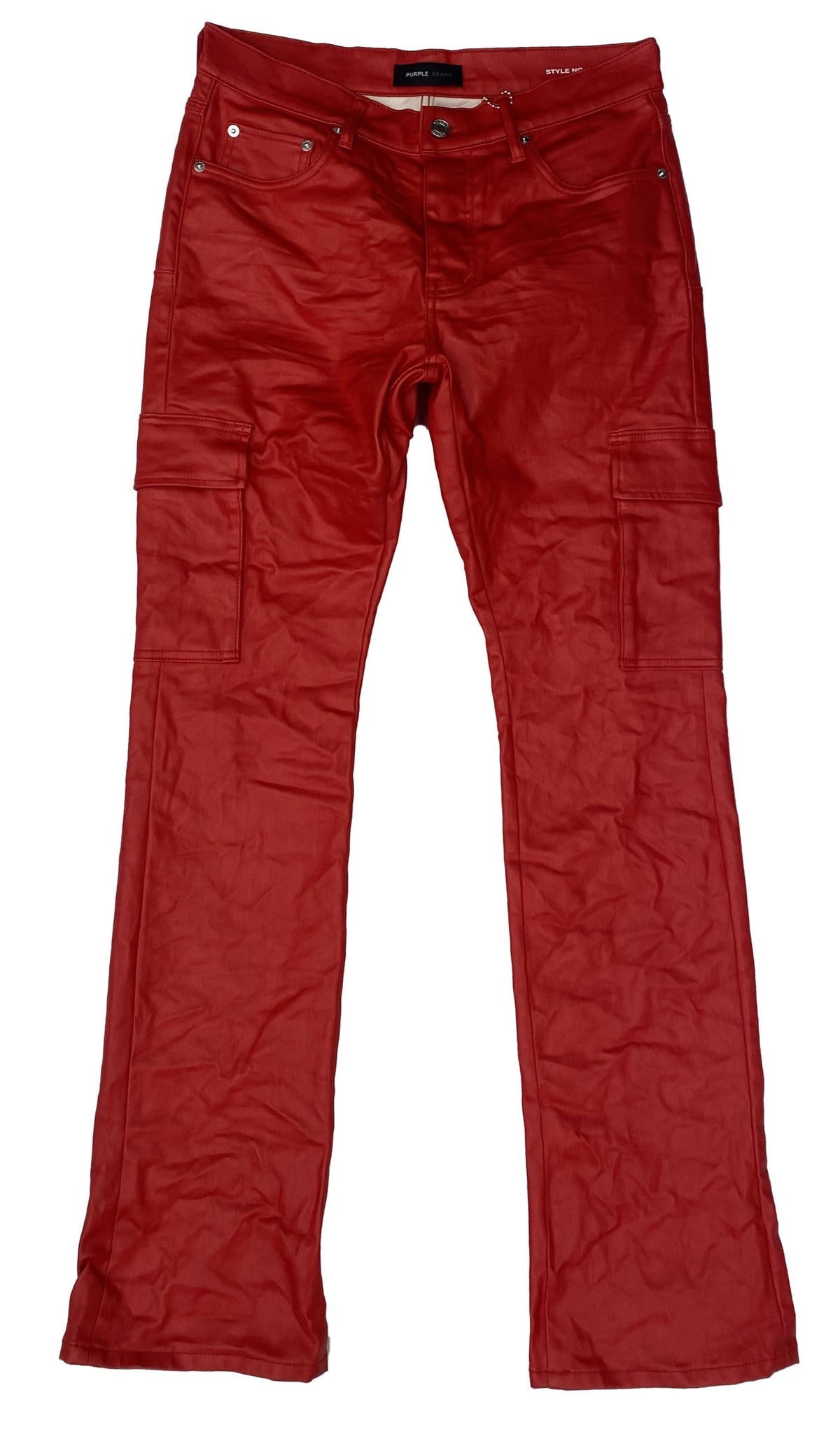 PURPLE BRANDPATENT FLIM CARGO FLARE DENIM RED