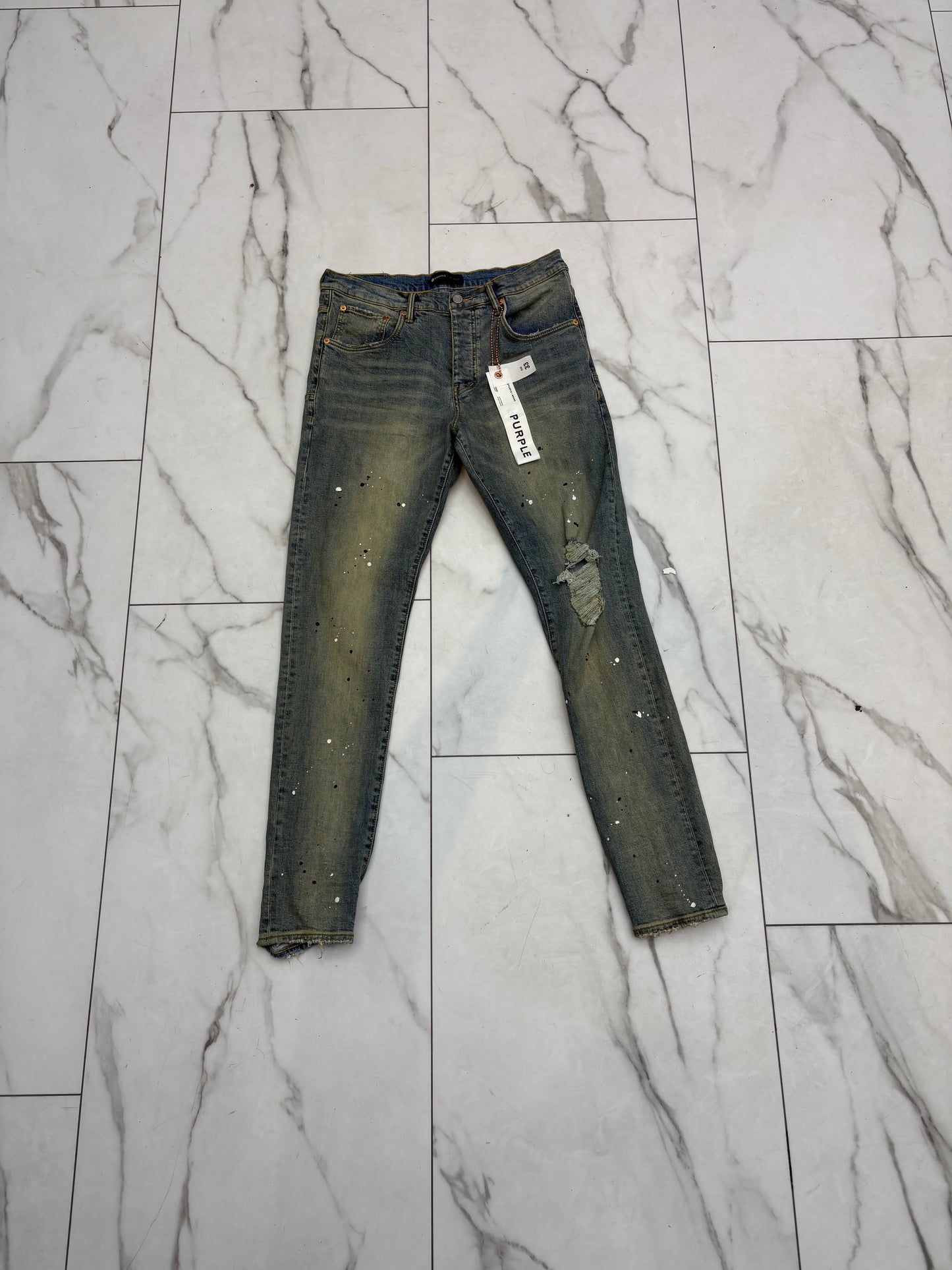 Purple jeans ‘Washed Blue Paint Splatter’