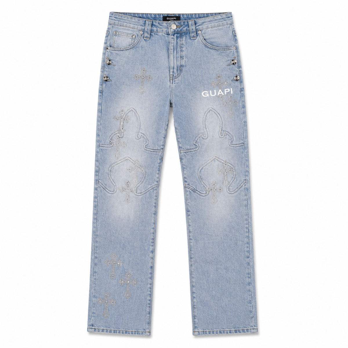 Guapi Aqua Blue Cross Straight Leg Denim