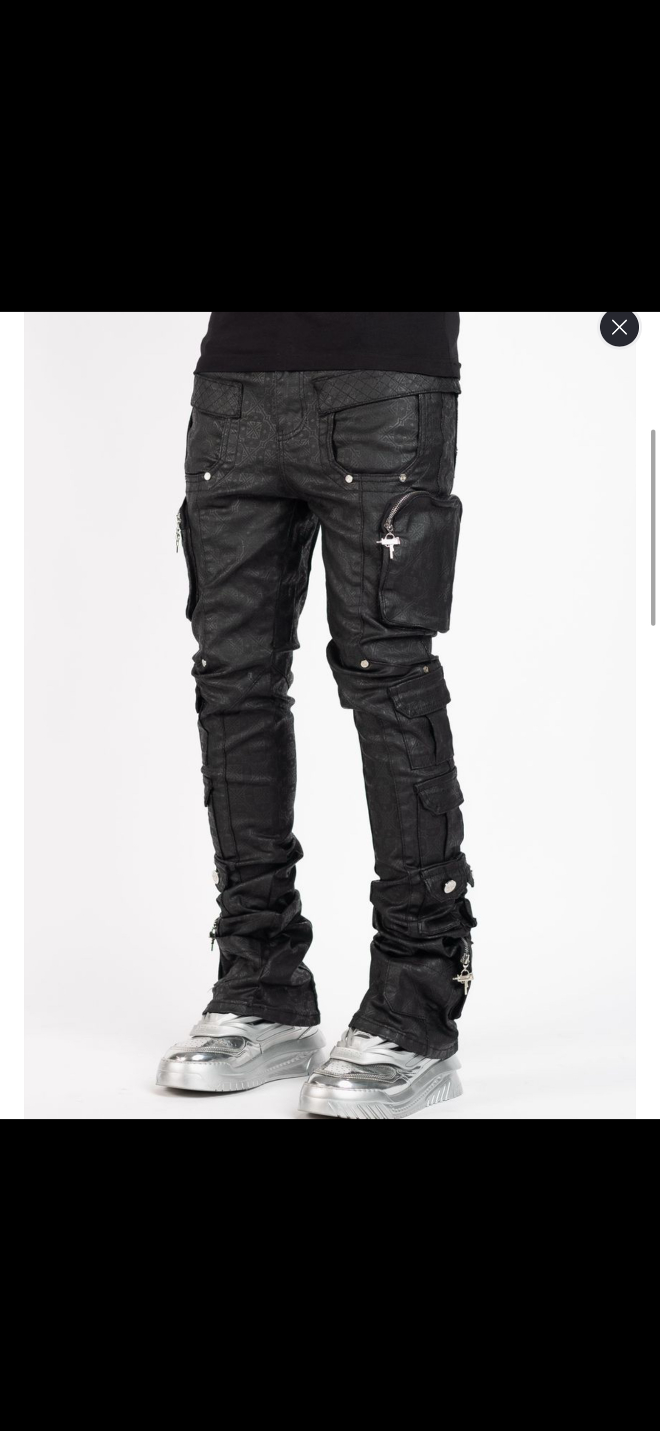 Guapi staked cargo leather black jeans