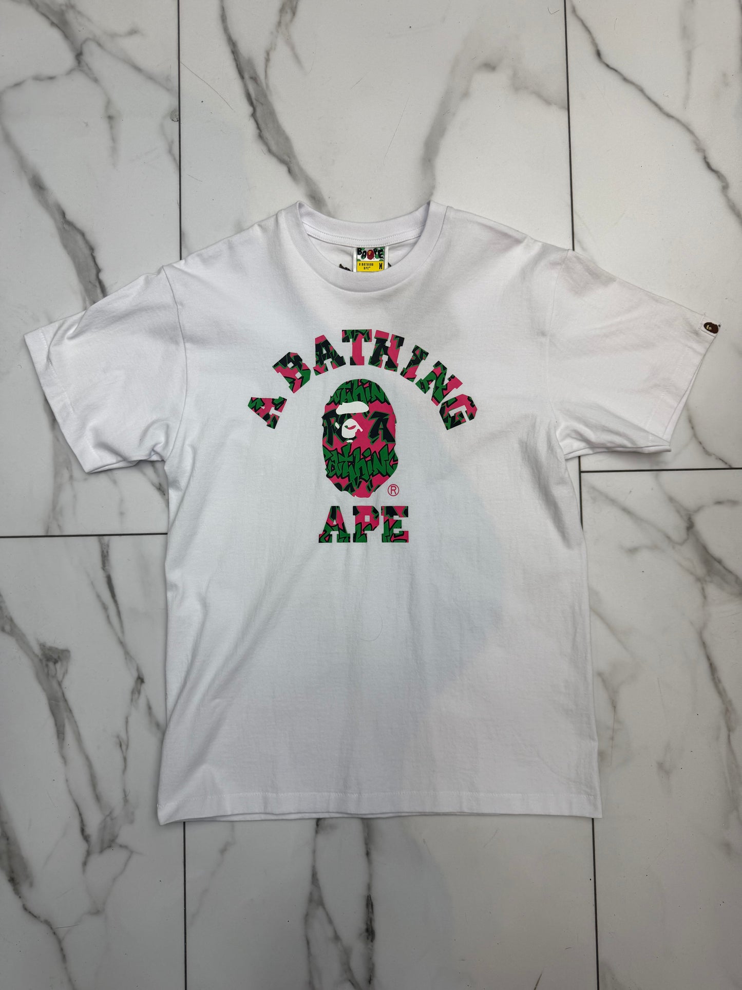 Bape White Grafiti Pink Tee