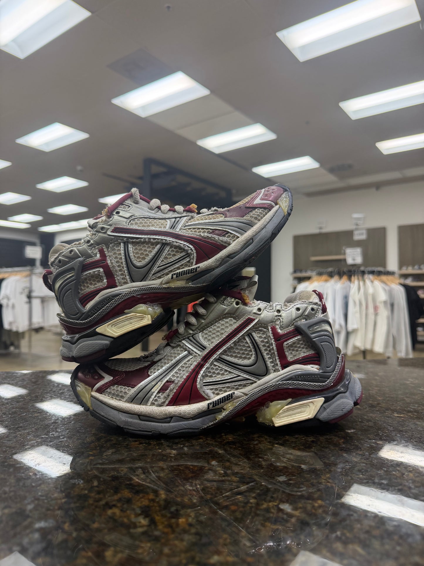 Balenciaga burgundy and grey runners used no box