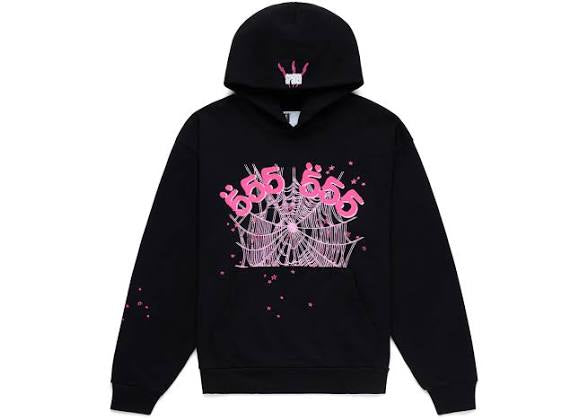 Sp5der Angel Number Web Hoodie Black Pink