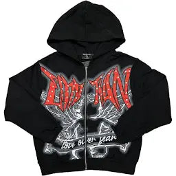 Mixed Emotion #10 Black “Graffiti" Rhinestone Zip Up